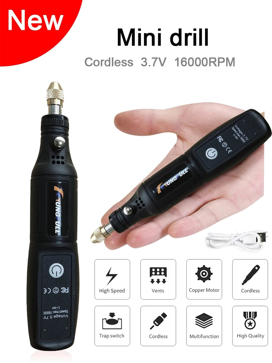 Mini Electric Drill USB Wireless Mini Handheld Drill Rotary Tool Woodworking Engraving Pen Dremel Tools for Jewelry Metal Glass