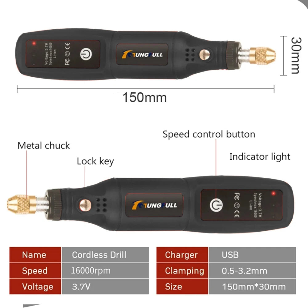 Mini Electric Drill USB Wireless Mini Handheld Drill Rotary Tool Woodworking Engraving Pen Dremel Tools for Jewelry Metal Glass